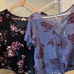 Two floral tops. The brand is Mudd both size medium